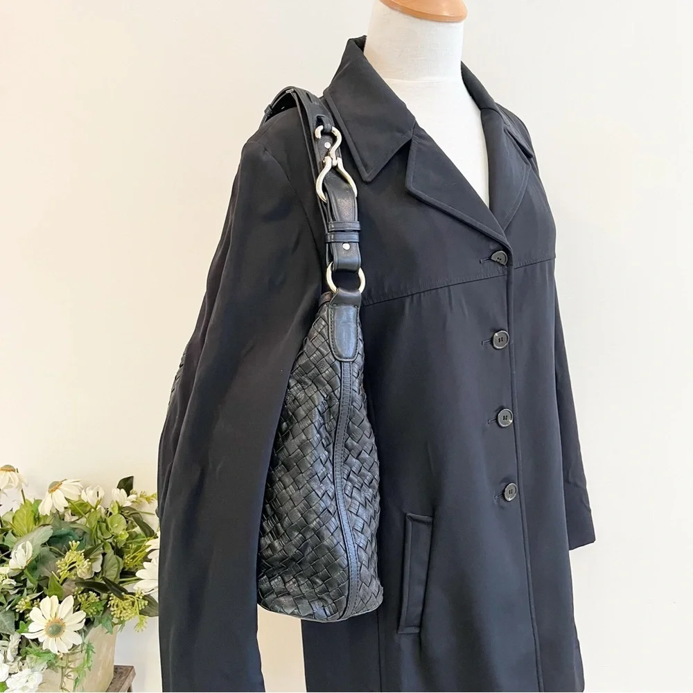 Cole Haan Avery Heritage Weave Black Leather Large Hobo with Hoof Pick Detail